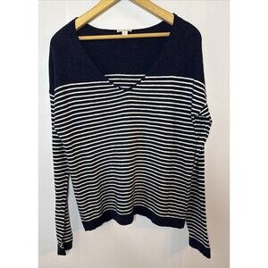 GAP Womens Sweater Navy Blue White Stripe Pullover Preppy Nautical Americana‎